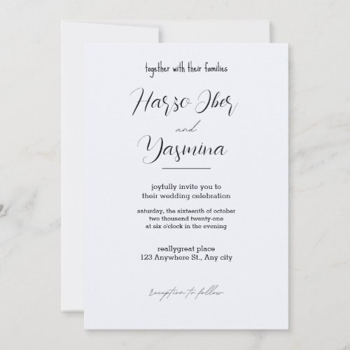 Delicate Black Calligraphy All In One Wedding inv Invitation
