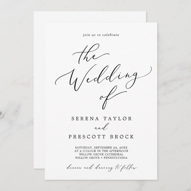 Delicate Black Calligraphy All In One Wedding Invitation