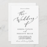 Delicate Black Calligraphy All In One Wedding Invitation<br><div class="desc">This delicate black calligraphy all in one wedding invitation is perfect for a modern wedding. The romantic minimalist design features lovely and elegant black typography on a white background with a clean and simple look. Save paper by including the details on the back of the wedding invitation instead of on...</div>
