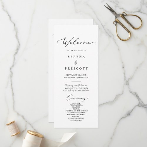 Delicate Black Calligraphy Ampersand Wedding Program