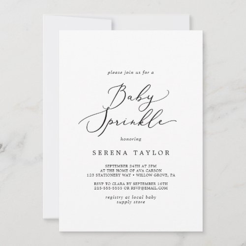 Delicate Black Calligraphy Baby Sprinkle Invitation