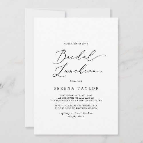 Delicate Black Calligraphy Bridal Luncheon Invitation