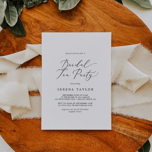 Delicate Black Calligraphy Bridal Tea Party Invitation