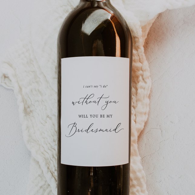 Delicate Black Calligraphy Bridesmaid Proposal Wine Label (Creator Uploaded)
