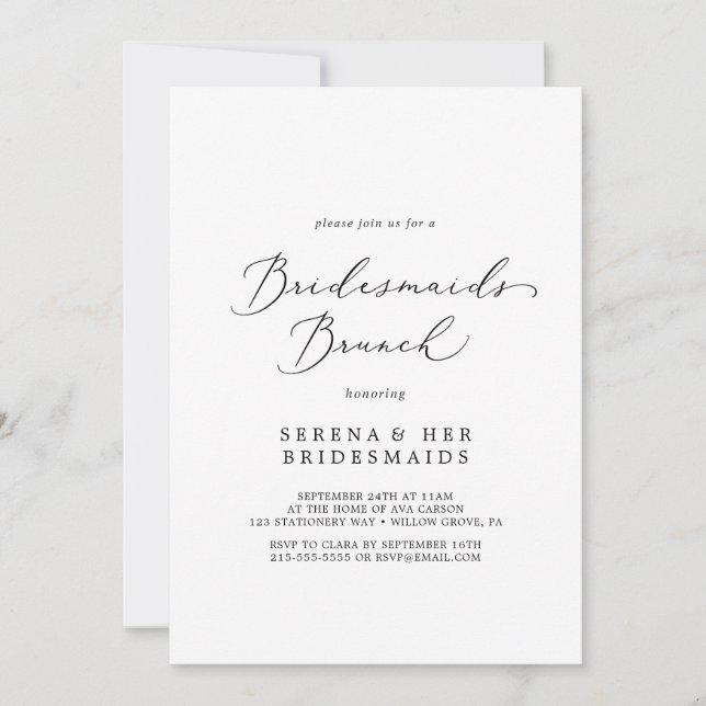Delicate Black Calligraphy Bridesmaids Brunch Invitation (Front)