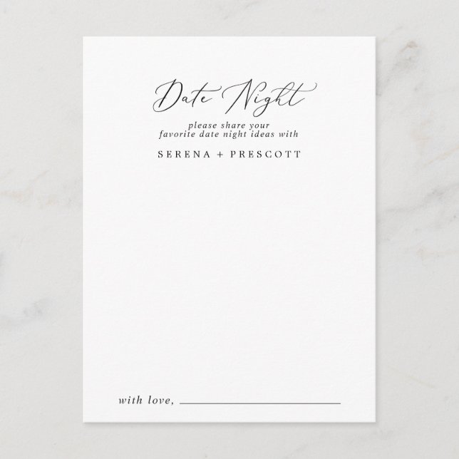 Delicate Black Calligraphy Date Night Idea Cards (Front)