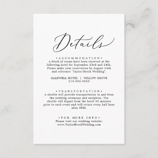 Delicate Black Calligraphy Details Enclosure Card 