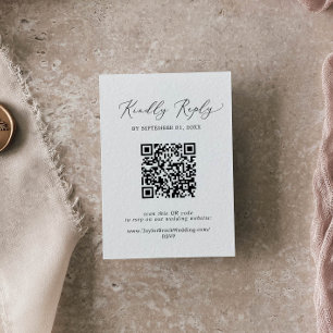 Delicate Black Calligraphy Editable QR Code RSVP Enclosure Card