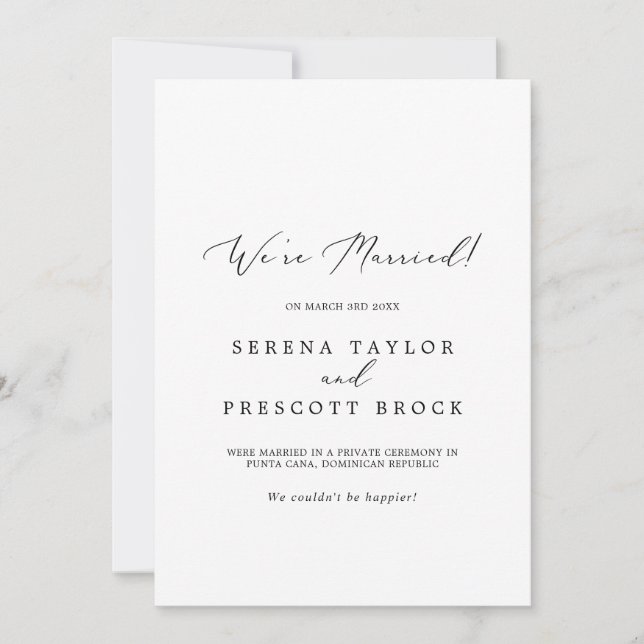 Delicate Black Calligraphy Elopement Announcement (Front)