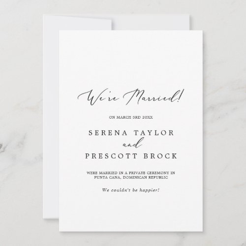 Delicate Black Calligraphy Elopement Announcement