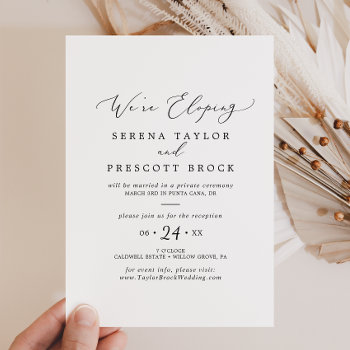 Delicate Black Calligraphy Elopement Reception Invitation by FreshAndYummy at Zazzle