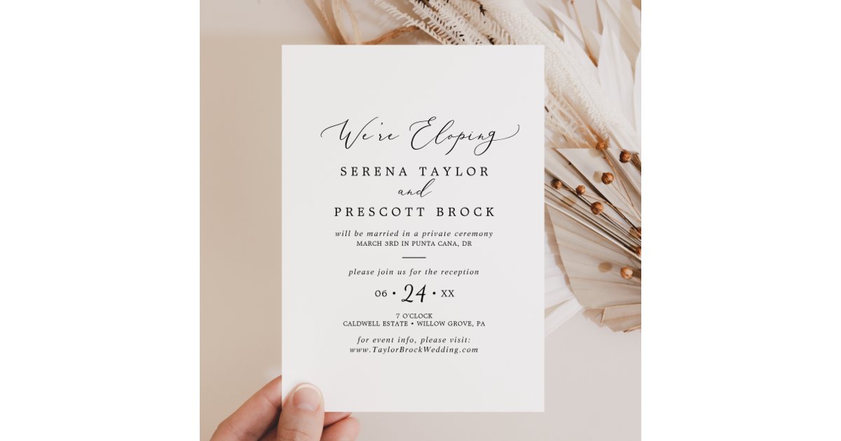 Delicate Black Calligraphy Elopement Reception Invitation | Zazzle