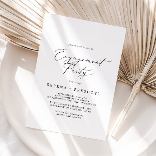 Delicate Black Calligraphy Engagement Party Invitation