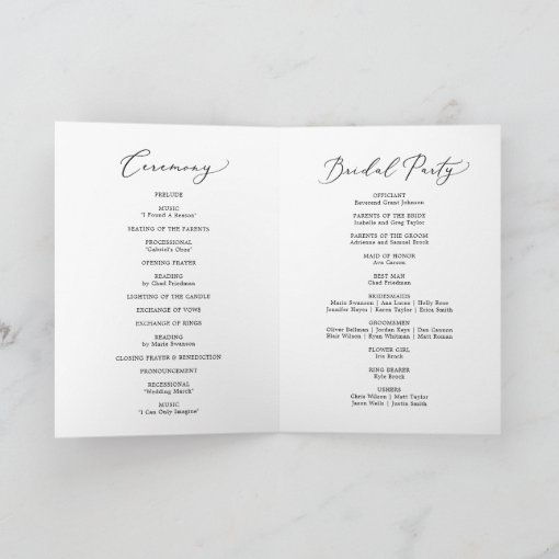 Delicate Black Calligraphy Folded Wedding Program | Zazzle