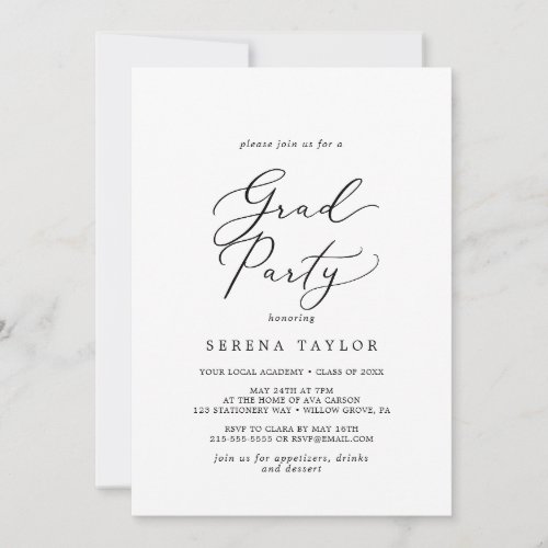 Delicate Black Calligraphy Grad Party Invitation