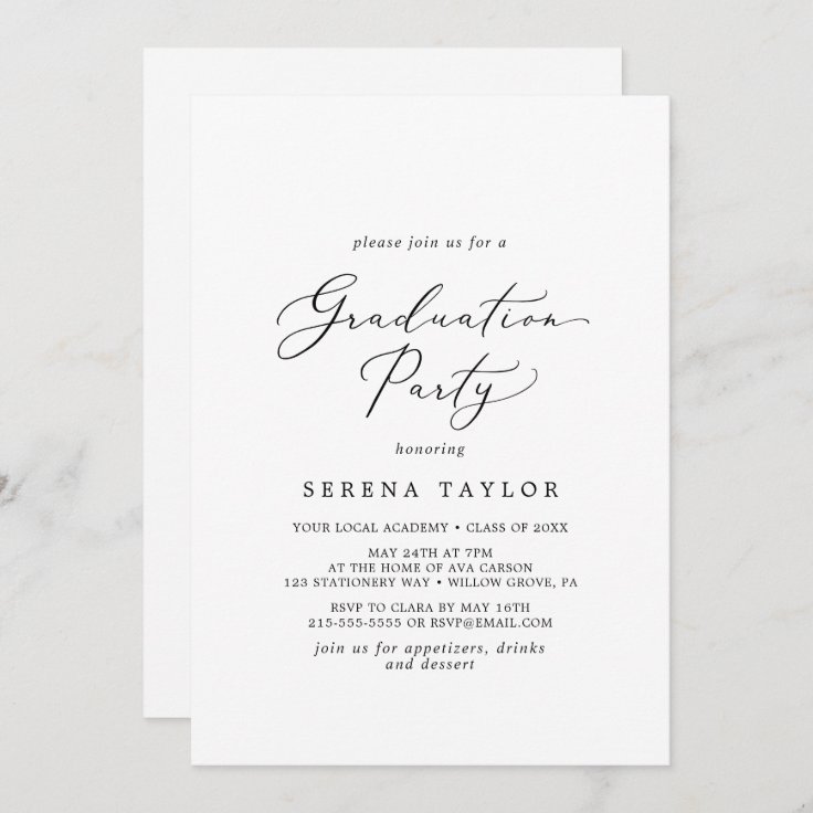 Delicate Black Calligraphy Graduation Party Invitation | Zazzle