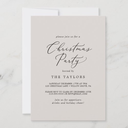 Delicate Black Calligraphy Greige Christmas Party Invitation