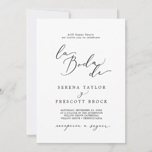 Delicate Black Calligraphy La Boda De Wedding Invitation