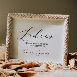 Delicate Black Calligraphy Ladies Bathroom Sign Invitation