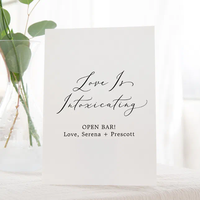 Delicate Black Calligraphy Love Is Intoxicating Pedestal Sign | Zazzle