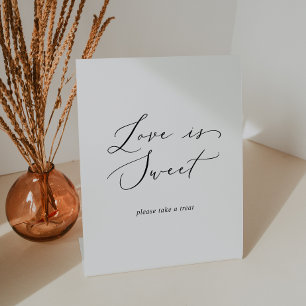 Delicate Black Calligraphy Love Is Sweet Wedding Pedestal Sign