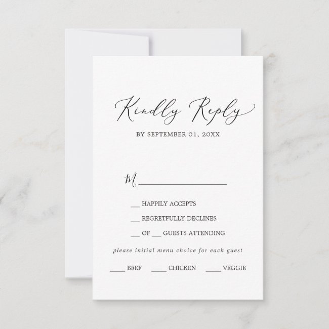 Delicate Black Calligraphy Menu Choice RSVP Card