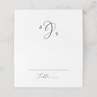 Delicate Black Calligraphy Monogram Folded Wedding Place Card | Zazzle