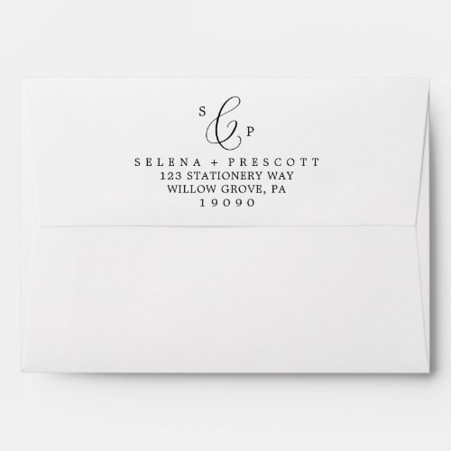 Delicate Black Calligraphy Monogram Wedding Envelope