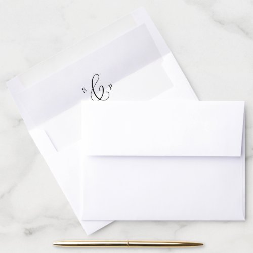 Delicate Black Calligraphy Monogram Wedding Envelope Liner