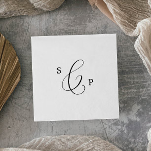Delicate Black Calligraphy Monogram Wedding Napkins