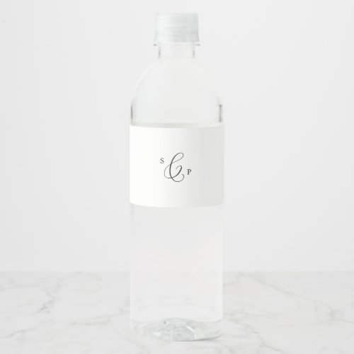 Delicate Black Calligraphy Monogram Wedding Water Bottle Label
