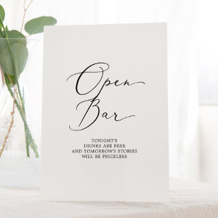 Delicate Black Calligraphy Open Bar Pedestal Sign