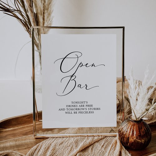 Delicate Black Calligraphy Open Bar Sign