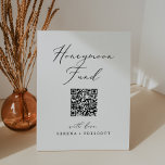 Delicate Black Calligraphy QR Code Honeymoon Fund Pedestal Sign<br><div class="desc">This delicate black calligraphy QR code honeymoon fund pedestal sign is perfect for a modern wedding or bridal shower. The romantic minimalist design features lovely and elegant black typography on a white background with a clean and simple look. Customize your QR code and personalize with your names.</div>
