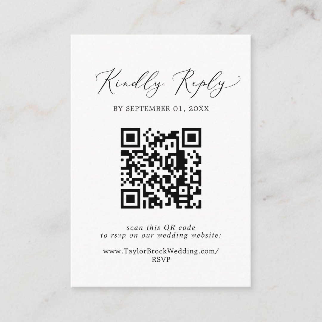 Delicate Black Calligraphy QR Code RSVP Enclosure Card | Zazzle