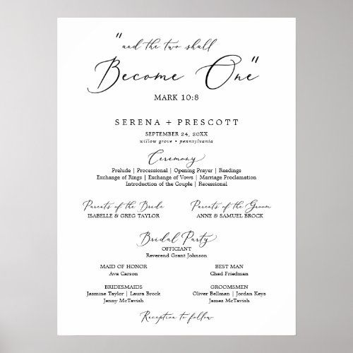 Delicate Black Calligraphy Quote Wedding Program Poster