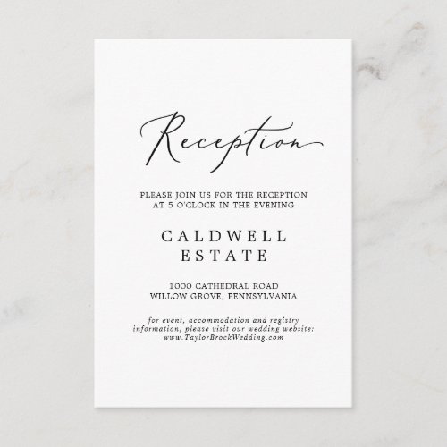 Delicate Black Calligraphy Reception Insert Card