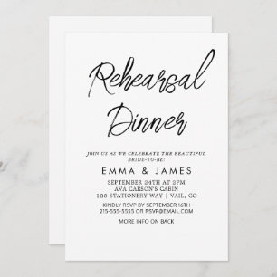 Delicate Black Calligraphy Rehearsal Dinner Invita Invitation