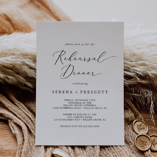 Delicate Black Calligraphy Rehearsal Dinner