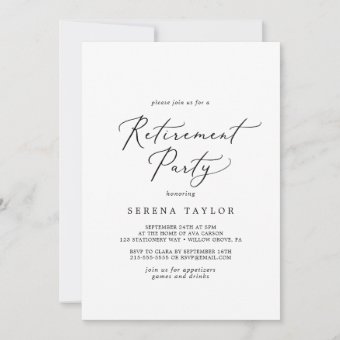 Delicate Black Calligraphy Retirement Party Invitation | Zazzle