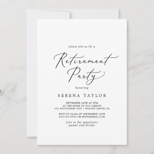 Delicate Black Calligraphy Retirement Party Invitation | Zazzle