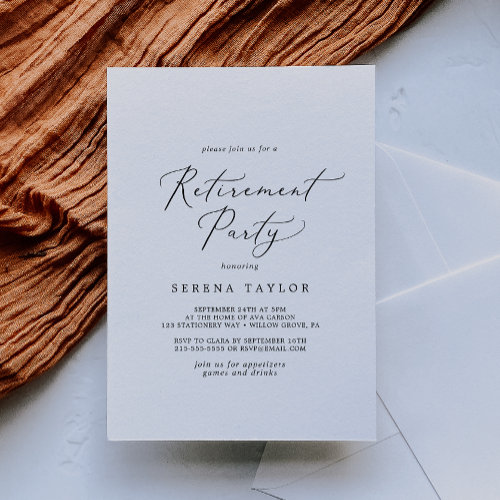 Delicate Black Calligraphy Retirement Party
