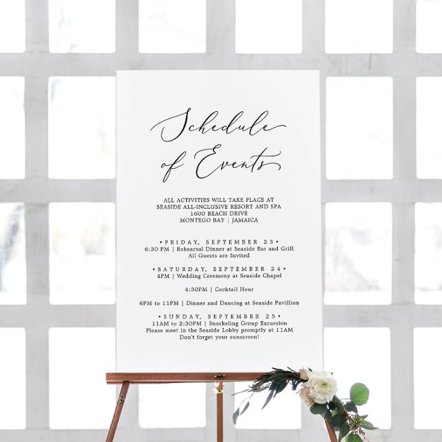Delicate Black Calligraphy Schedule of Events Foam Board (Creator Uploaded)