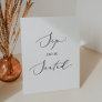 Delicate Black Calligraphy Sip and Be Seated Pedestal Sign