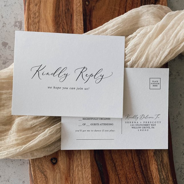 Delicate Black Calligraphy Song RSVP Postcard (Creator Uploaded)