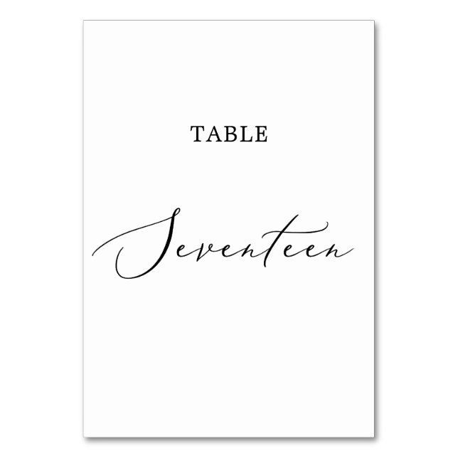 Delicate Black Calligraphy Table Seventeen Table Number (Front)