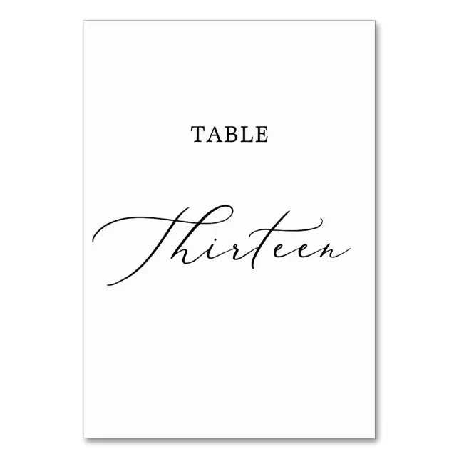 Delicate Black Calligraphy Table Thirteen Table Number | Zazzle