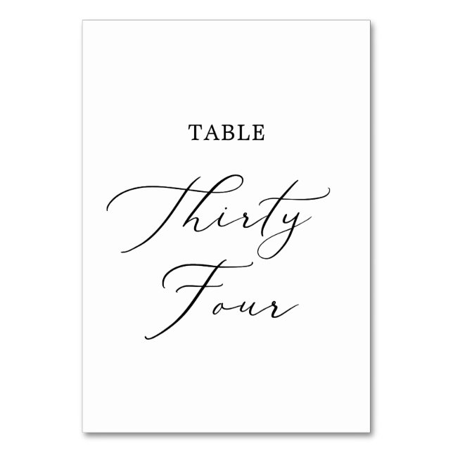 Delicate Black Calligraphy Table Thirty Four Table Number (Front)