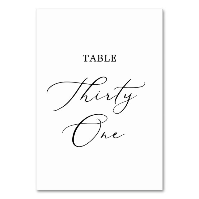 Delicate Black Calligraphy Table Thirty One Number (Front)
