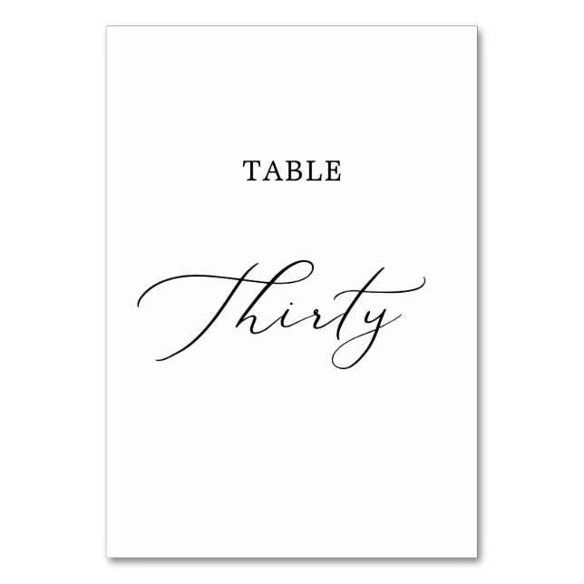 Delicate Black Calligraphy Table Thirty Table Number (Front)